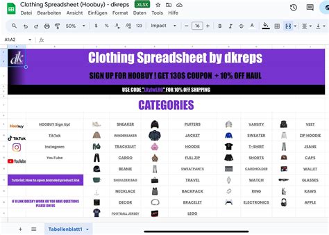 hoobuy spreadsheets